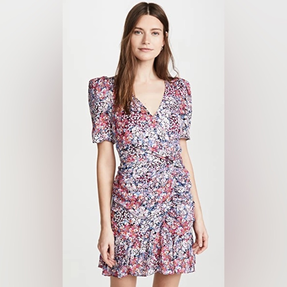 Parker Krislyn Dahlia Ditsy Floral Silk Mini Ruffle Short Puff Sleeve Dress 4